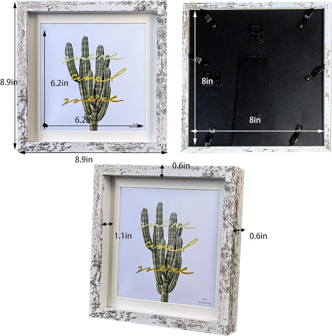 Houstimi 3 Stück 20,3 x 20,3 cm Schattenbox-Rahmen rustikale Schattenbox Vitrine weisse Bilderrahmen