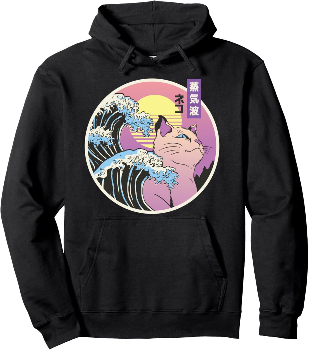 Aesthetic Vaporwave. Japan Style 90s Retro Anime Merch Katze Pullover Hoodie