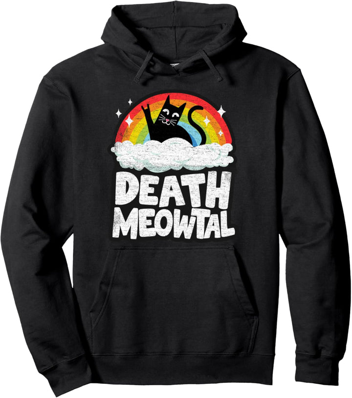 Retro Regenbogen Katzen Lustig Death Metal Death Meowtal Katze Pullover Hoodie