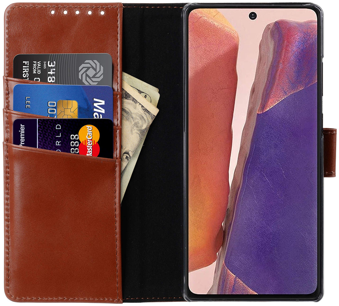 STILGUT Talis kompatibel mit Samsung Galaxy Note 20 Hülle mit Kartenfach aus Leder, Wallet Case, Han