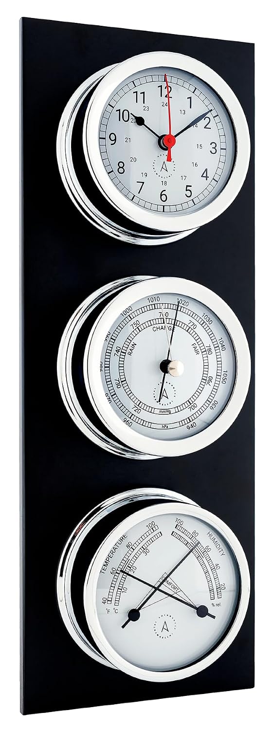Autonautic - Nautische Wetterstation aus verchromtem Messing - Uhr, Barometer und Thermohygrometer,