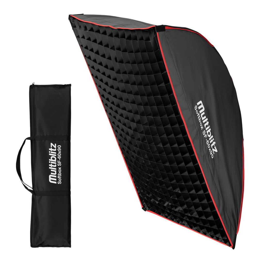 Multiblitz Softbox SF-60x90 Bowens mit Grid und Diffusoren, Lichtformer für Studioblitz und LED Daue