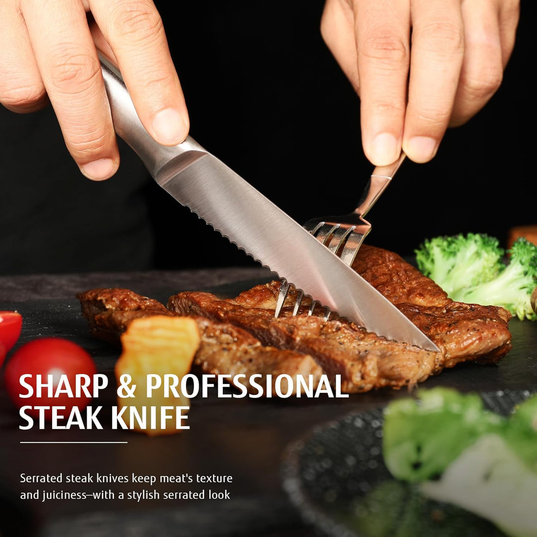 hecef Steakmesser Set 6-teilig, scharfe Tafelmesser mit Wellenschliff und ergonomischem Hohlgriff, k