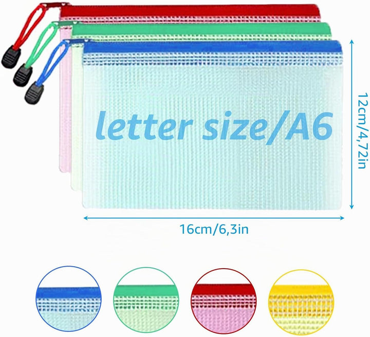 ASelected 40 Stücke Dokumententasche A6 Reissverschluss, 4 Farbe Mesh Kunststoff Reissverschlusstasc