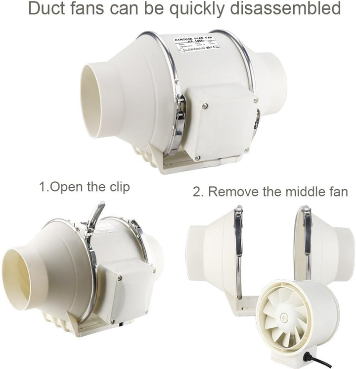 Anesty Rohrventilator 100mm bis 220m³/h Rohrlüfter Inline Abluftventilator mit 1,4 m Netzkabel für B
