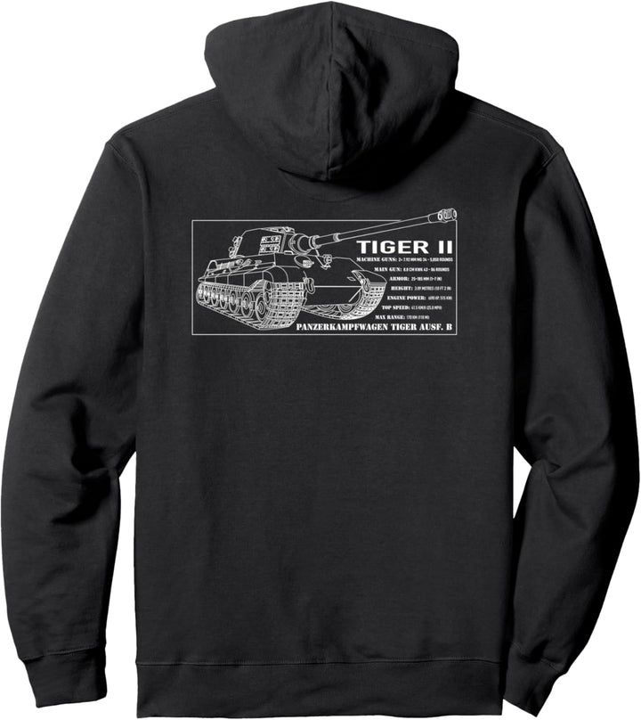 Tiger II WW2 German Panzer Tank Blueprint Pullover Hoodie