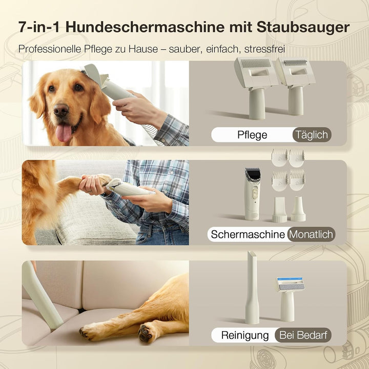 Hundeschermaschine mit Tierhaar Staubsauger &amp; Haartrockner 11000Pa 7-in-1 Haustierpflegeset 2.5L Sta