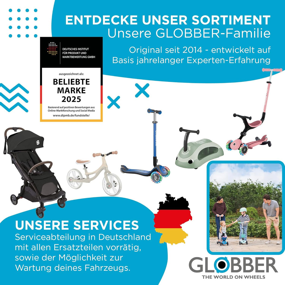 GLOBBER Elite Deluxe Lights – Tretroller Kinder, 120/80 mm, ABEC 5, 3-rädrig, höhenverstellbar, LED-