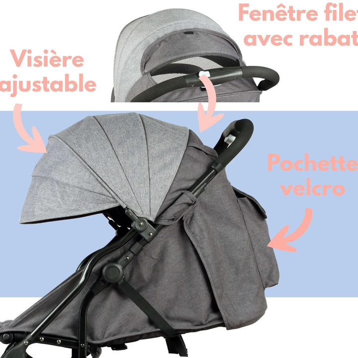 Bambisol YUKO² kompakter Buggy, ab der Geburt, einhändig faltbar, Geländer, recyceltes Polyestergewe