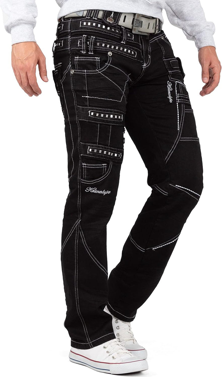 KOSMO LUPO Herren Jeans – Extravagante Designer-Jeans mit Patchwork, Nieten & Kontrastnähten – Regul
