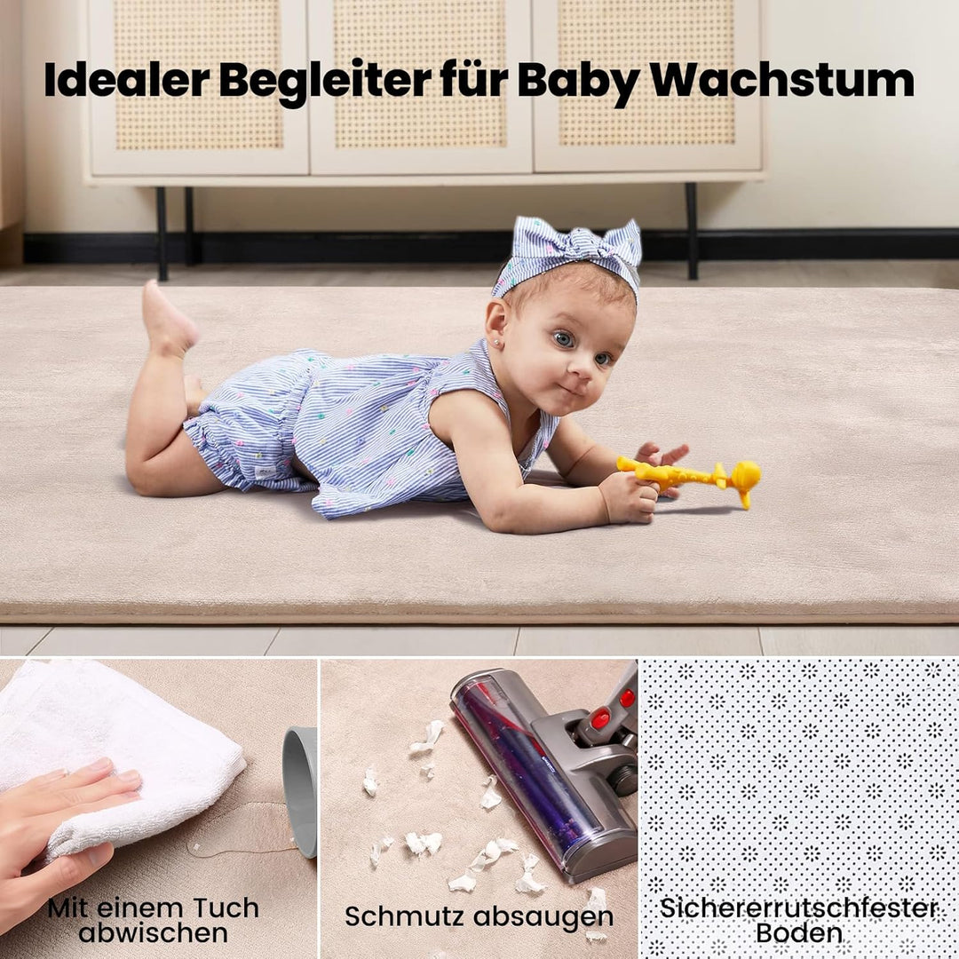 Krabbelmatte Baby 127×127cm, 3cm Dicke Schaumstoff Spielmatte, Ultraweiche Stütze und Plüschiges Gef