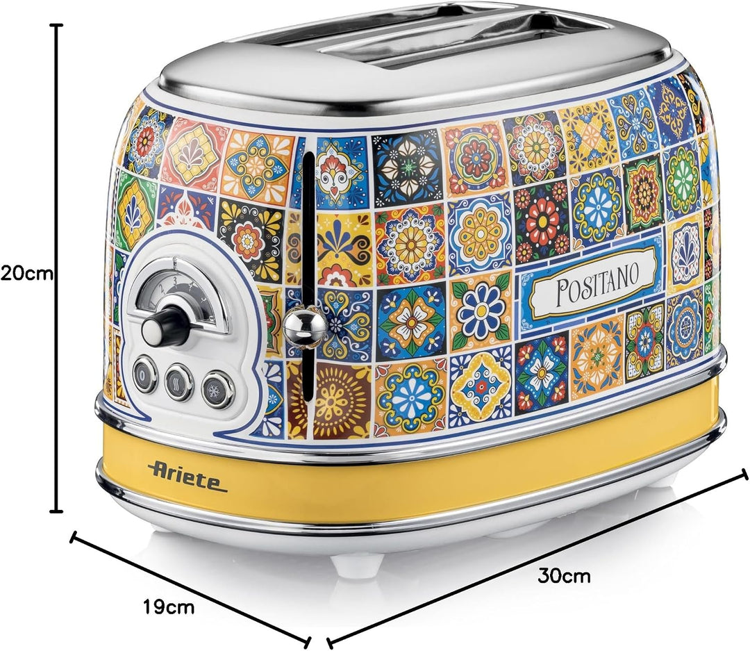 Ariete 155 Toaster Positano, 810 W, 2 Scheiben, 6 Bräunungsstufen, Krümelschublade, Defrost-Funktion