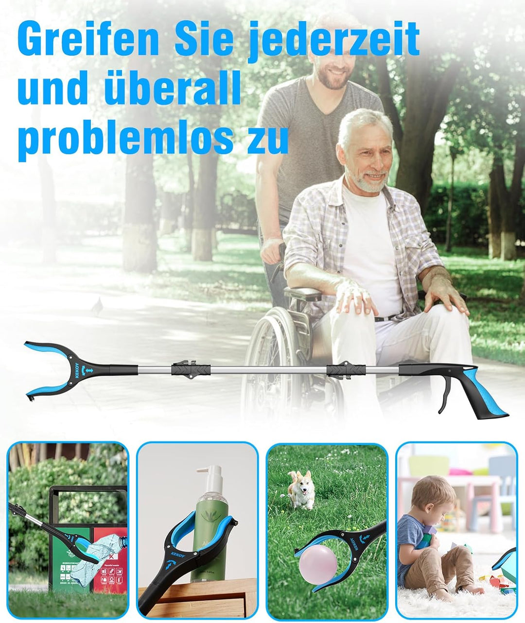 Kekoy Greifzange für Senioren 81cm Aluminium Müllzange, Faltbare Greifer für Senioren, Drehbar Müllg