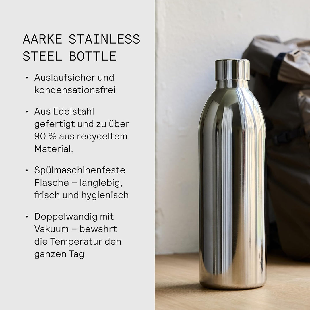 Aarke To-Go Bottle Edelstahl Trinkflasche für stille &amp; sprudelnde Getränke, kompatibel mit Aarke Car