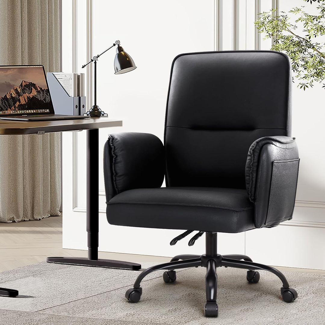 IWMH Bürostuhl, PU Leder Ergonomischer Schreibtischstuhl, Verdickte Kissen Breiten Sitz Chefsessel m