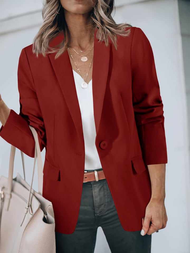 Cicy Bell Damen Langarm Casual Blazer Arbeit Büro Knopf Open Front Jacke Anzug S Burgund, S Burgund