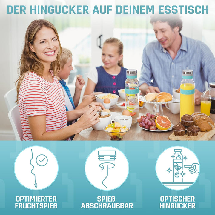 boddels Glaskaraffe mit Deckel und Sieb 1.100ml, Rutschfester Griff, Glaskaraffe mit Fruchteinsatz,