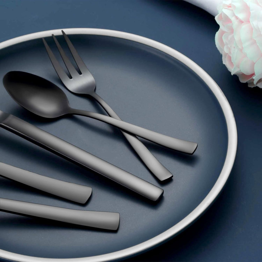 Besteck Set Schwarz, Hunnycook Besteck Set 6 personen, 30-teilig Edelstahl Schwarzes Besteck für Hau