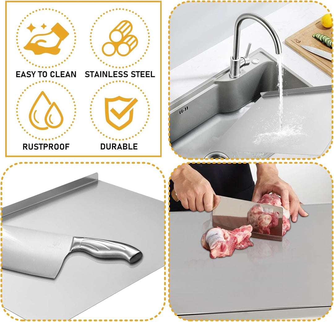 Rainmae 60 x 40cm Edelstahl Schneidebrett Für Fleisch,Fisch & Gemüse,Backen Schneidbrett Metall Stah