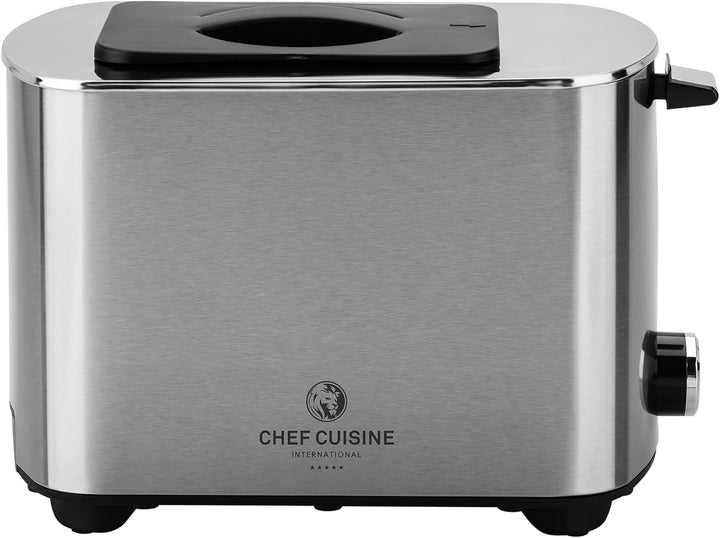 CHEF CUISINE Design-Edelstahltoaster 850W, 2 Scheiben, 5 Bräunungsstufen, Auftau- & Aufwärmfunktion,