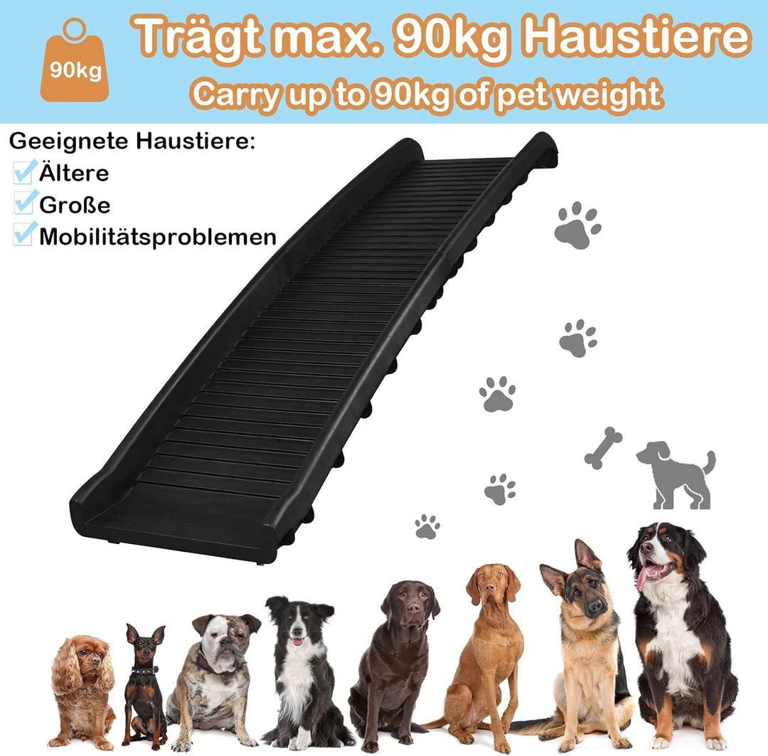 Hunderampe klappbar, Hundeautorampe rutschfeste Einstiegshilfe bis 90 kg, Hundetreppe für Grosse & K