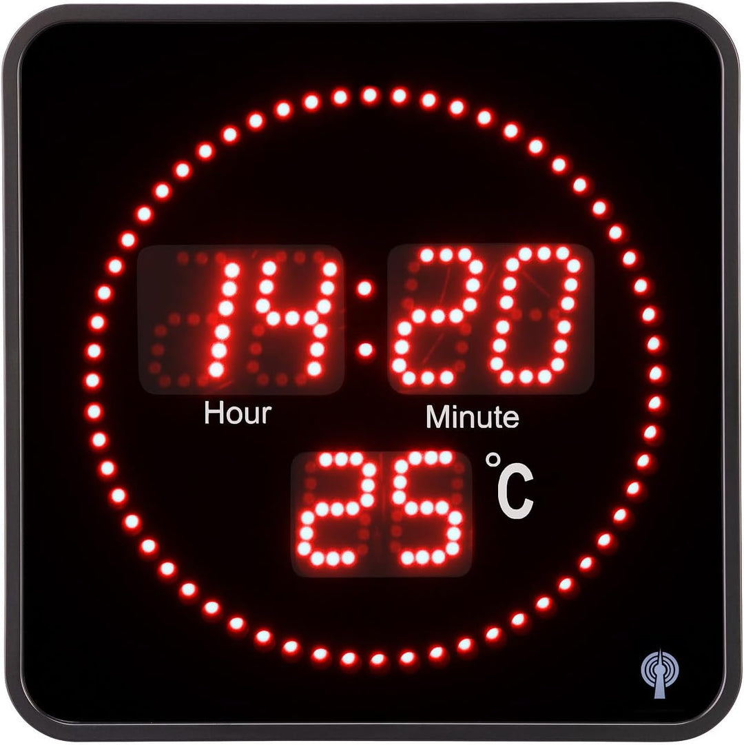 Lunartec Wanduhr Digital: Flache LED-Funk-Tisch- und Wanduhr, Temperatur-Anzeige, rote LEDs (Uhren,