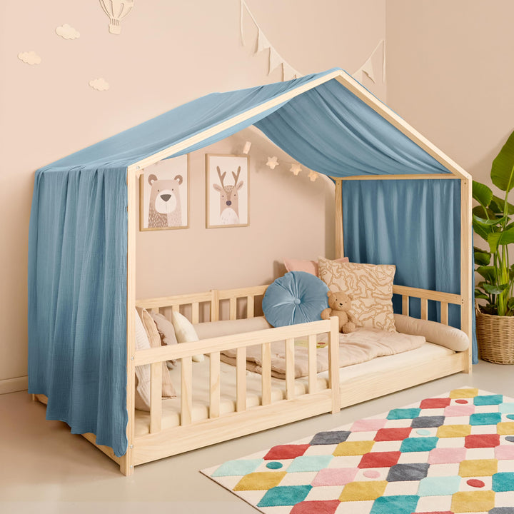 Hausbett Himmel – Aus weichem Musselin in 7 Farben – 100% Bio-Baumwolle – Traumhafte Hausbett Deko &amp;