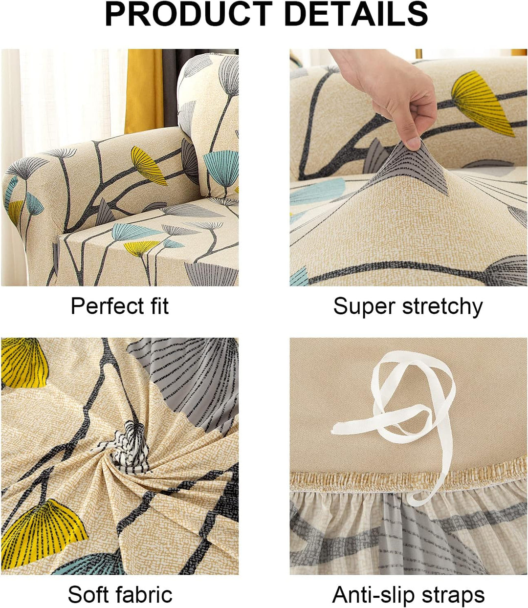Jaotto Sofabezug 2 Sitzer Elastischer Stretch Spandex Sofa Überwürfe Sofahusse Antirutsch Waschbar S