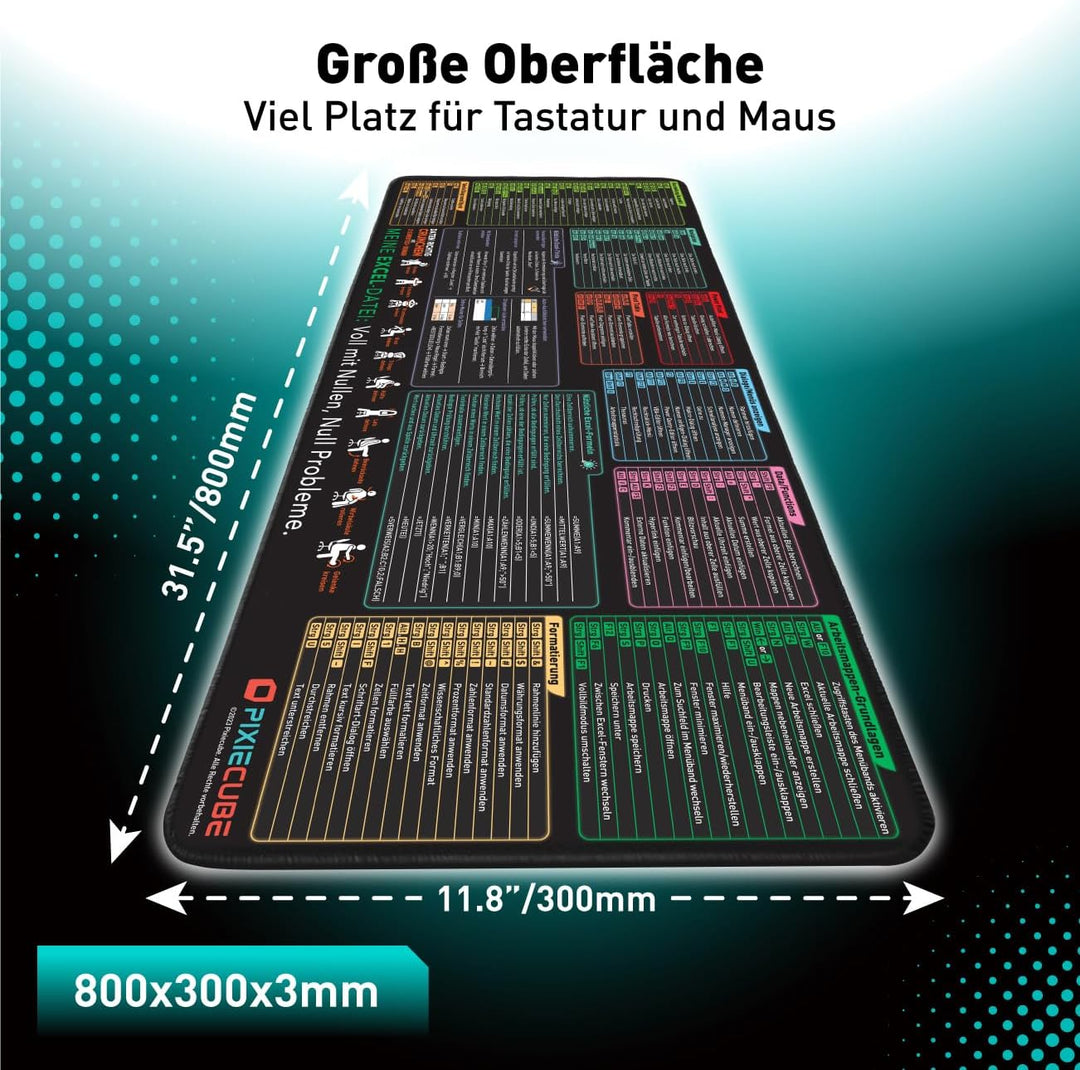Excel Shortcuts unterlage Deutsch | Shortcut-Tasten-Mauspad | erweitertes grosses XL-Spickzettel Gam
