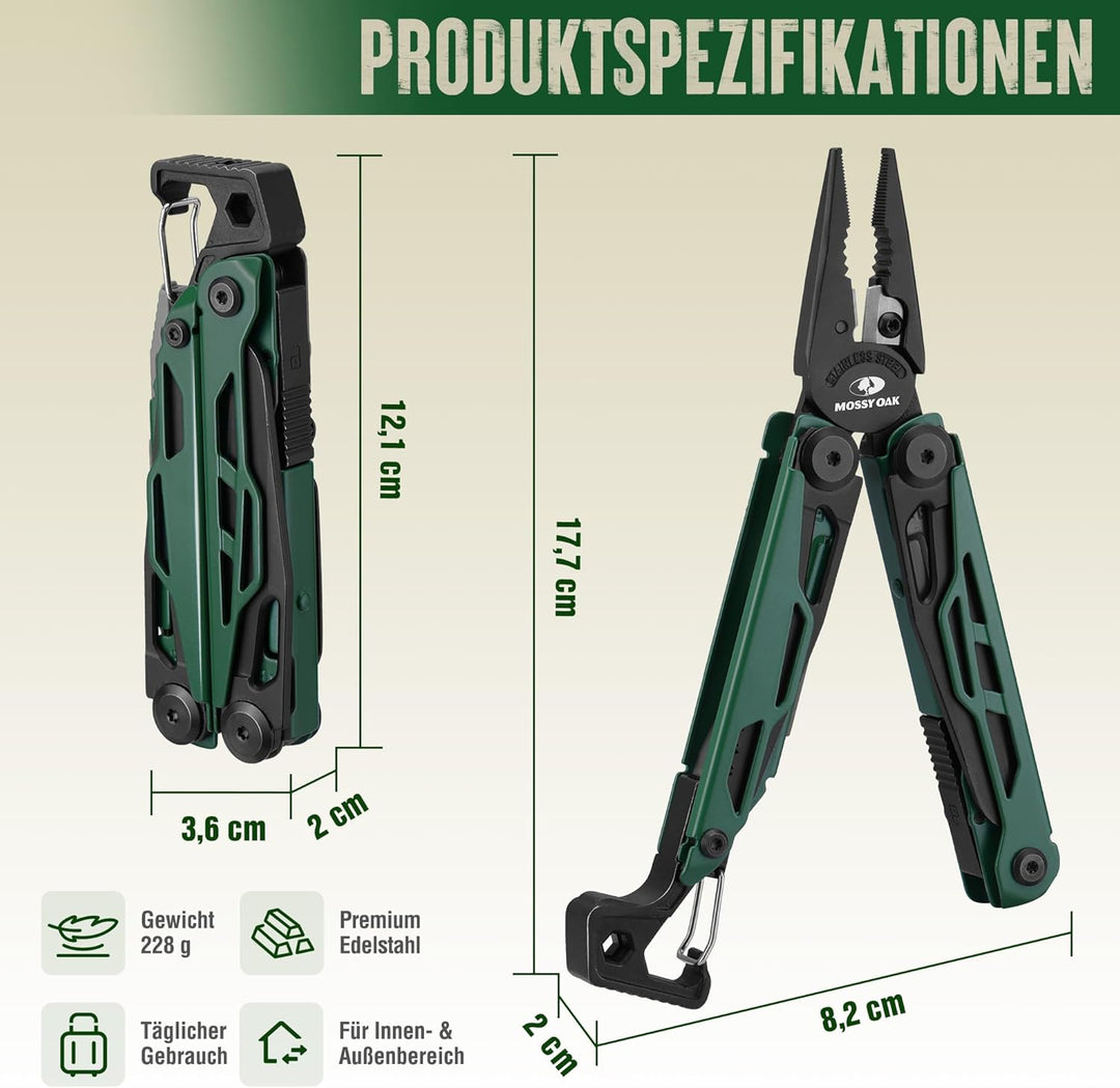 Mossy Oak Multifunktionszange, 27-in-1 Multitool Werkzeug, Faltbares Edelstahl Multifunktionswerkzeu
