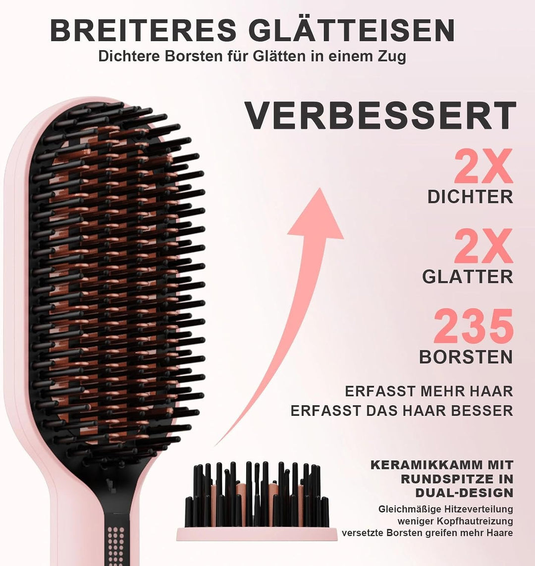 Glättbürste Ionen Haarglätter Bürste, iToncs Haarglättungsbürste 2 in 1, Anti-Verbrühungs &amp; Speicher