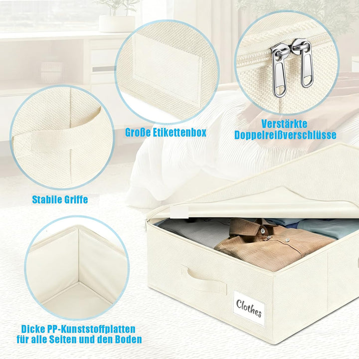 Unterbett Aufbewahrungsbox mit Deckel, 2 Stück Faltbar Unterbettkommode, Waschbar Kleideraufbewahrun