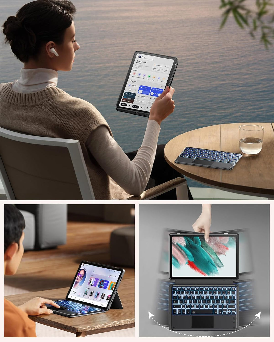 INFILAND Galaxy Tab A9 Plus Hülle mit Tastatur [Hochpräzises Touchpad], Handschlaufe &amp; Faltbare Stän