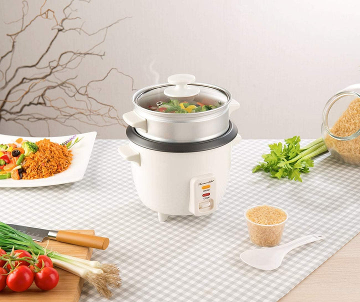 Rosenstein & Söhne Küchengeräte: Mini-Reiskocher mit Dampfgar-Einsatz & Warmhaltefunktion, 0,5 l, 35