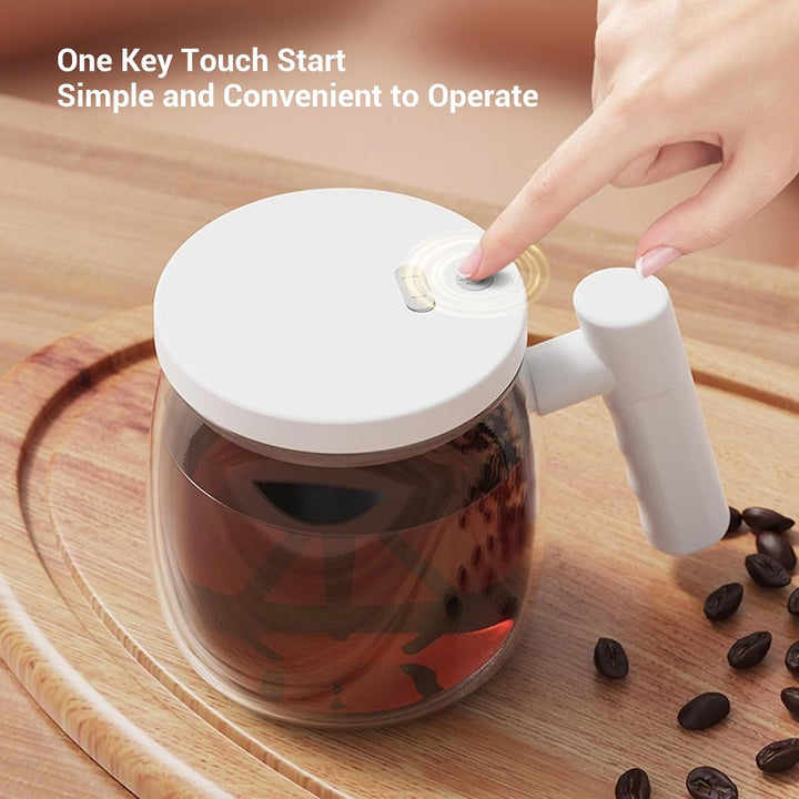 Fockety Selbstrührende Kaffeetasse, 400 ml Glas-Elektromixbecher mit Deckel und Griff, über USB aufl