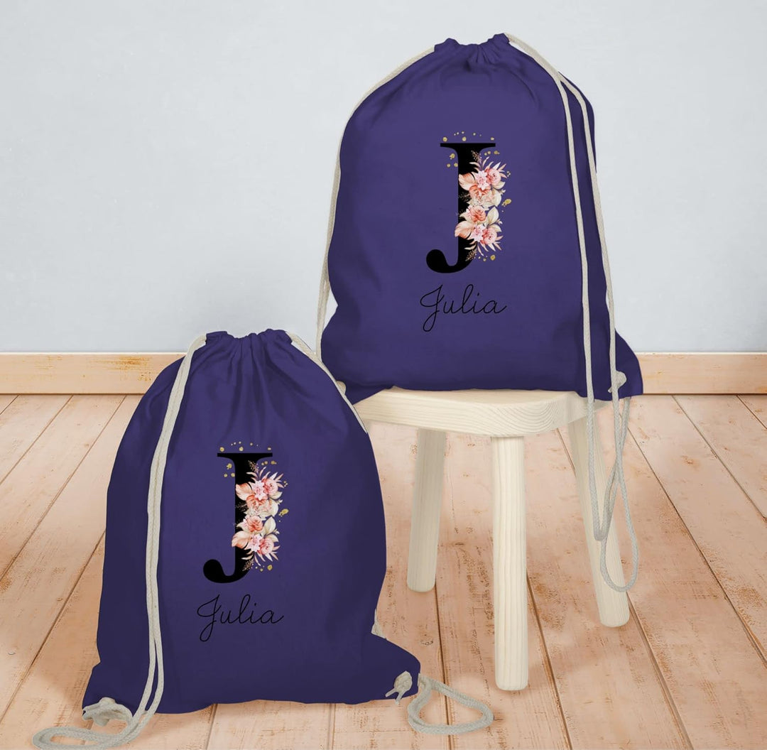 Turnbeutel Rucksack - Initialen - Buchstabe mit Name personalisiert I Anfangsbuchstabe I Initiale -