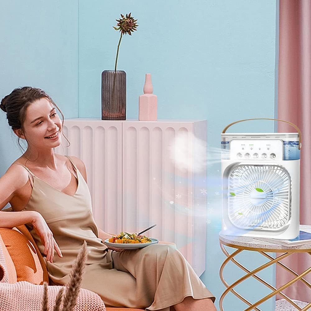 ragbare Klimaanlage Fan, 4 in 1 Personal Mini Cooling Fan mit Wassernebel Spray, 3 Geschwindigkeiten