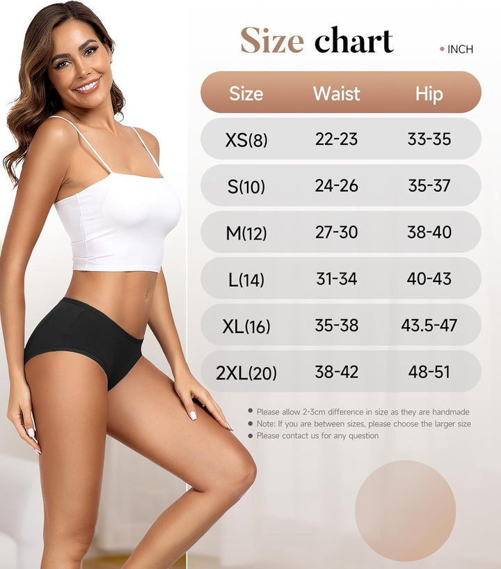 TANSTC Damen Unterhosen Baumwolle 6er-Pack Hipster Slips, Niedrige Taille &amp; Stretch, Atmungsaktiv S