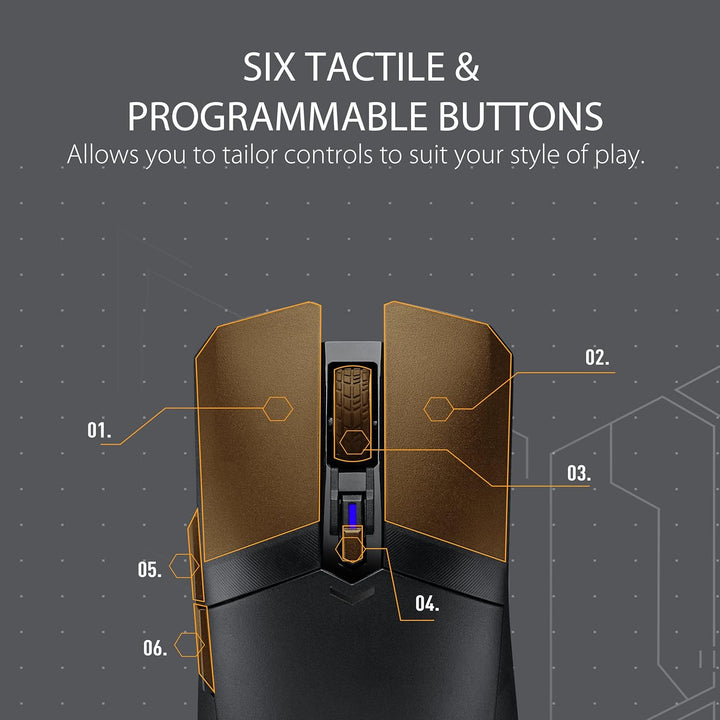 ASUS TUF Gaming M4 Wireless optische Gaming-Maus (kabellos, beidhändig, 12.000 DPI-Sensor, DPI-Taste