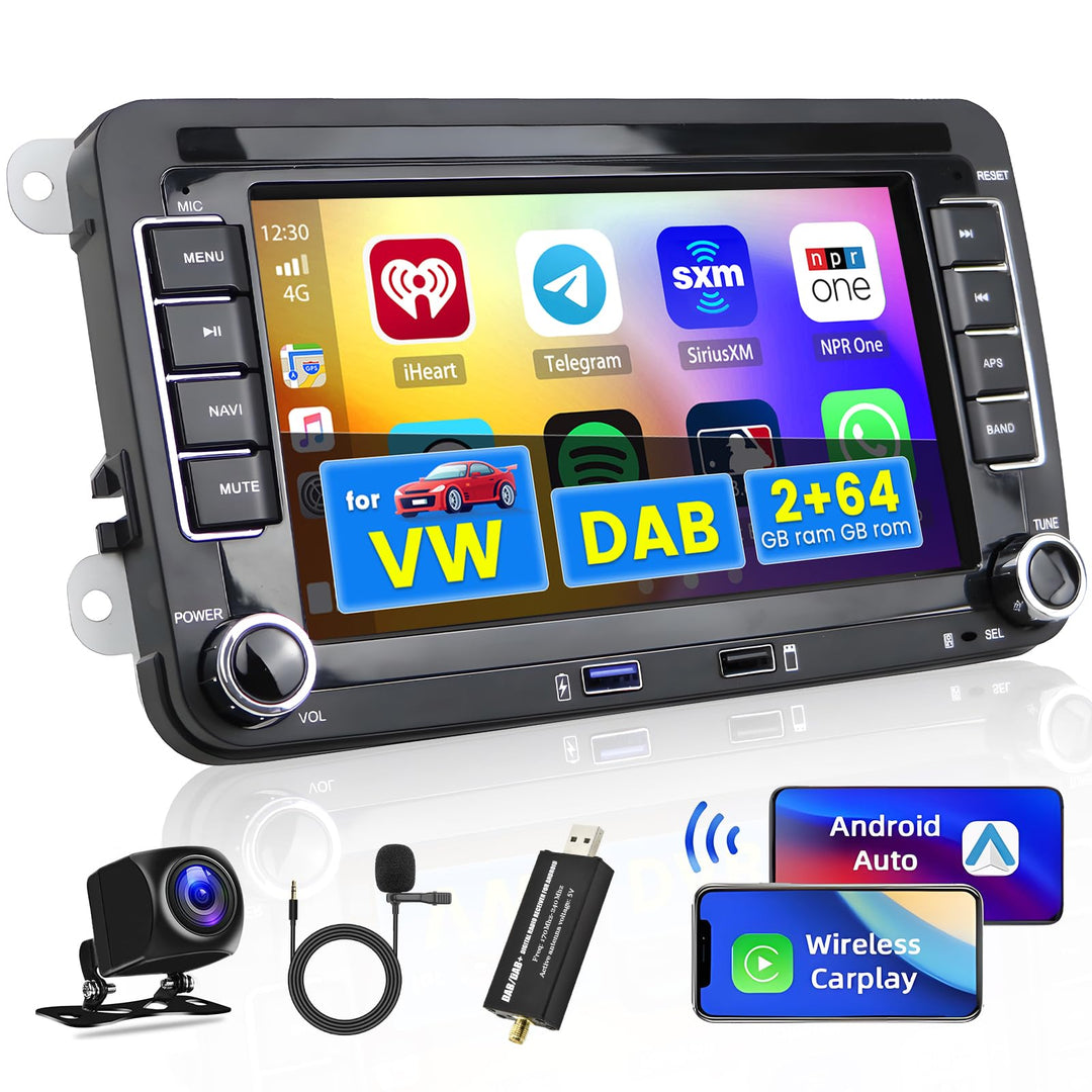 Hikity 2G 32G Autoradio mit DAB Navi für VW Passat B6 B7 Golf 5 6 Touran Polo Caddy SEAT 7 Zoll Dopp