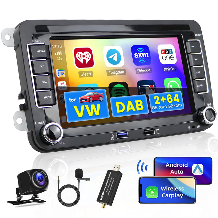 Hikity 2G 32G Autoradio mit DAB Navi für VW Passat B6 B7 Golf 5 6 Touran Polo Caddy SEAT 7 Zoll Dopp