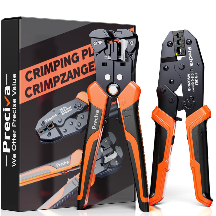 Preciva Crimpzange Set mit Abisolierzange Presszange für isolierte Kabelschuhe 0,5 bis 6 mm² 3 farbc