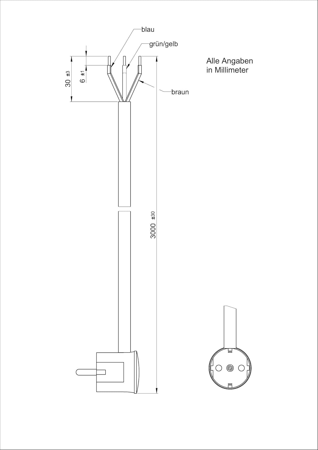 Textilkabel Zuleitung mit Schuko-Stecker (Winkelstecker aus Duroplast: Bakelit Optik), Leitung H03VV