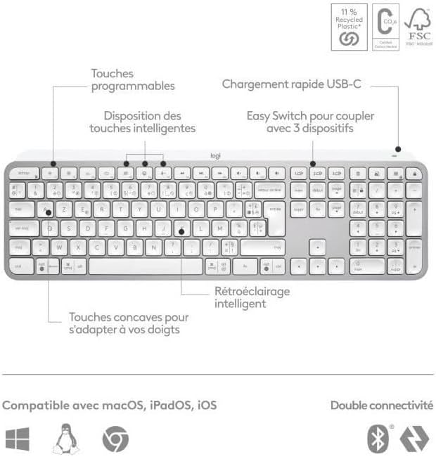 Logitech MX Keys S - Hellgrau, Französisches AZERTY-Layout