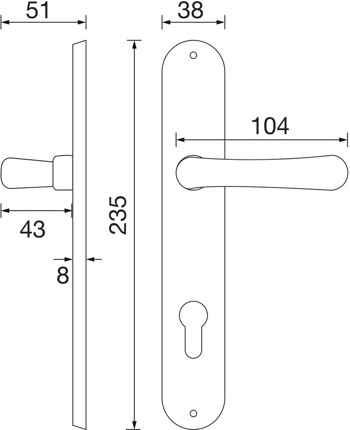 MARCHESI Drückergarnitur Elegant 22 - Türgriff auf Langschild PZ 80 mit Hochhaltefeder - Feuerschutz