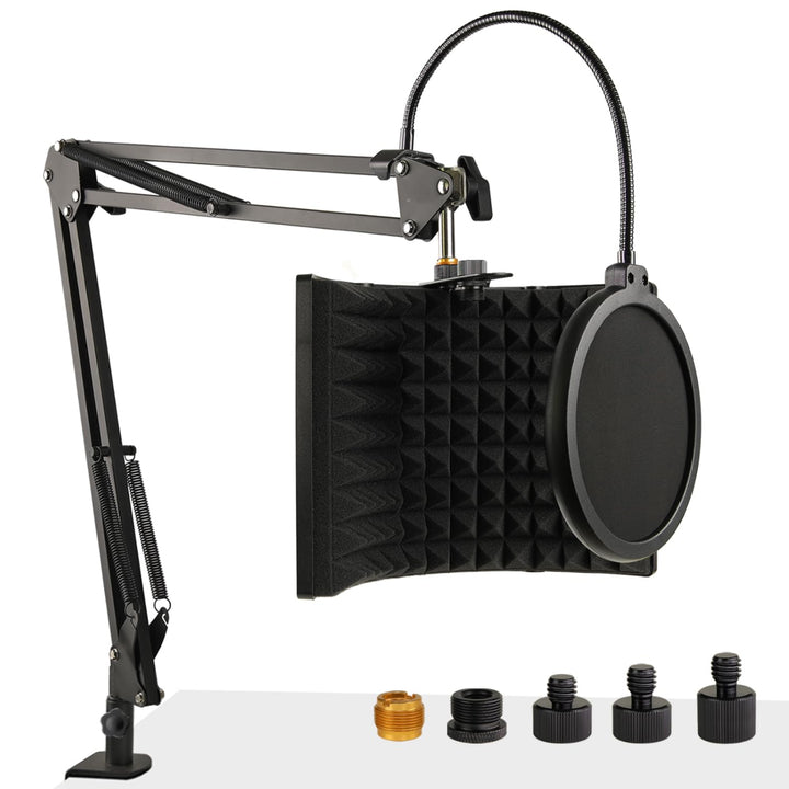 Mikrofon Isolation Schallschutz mit Mikrofonständer & Pop-Filter,Faltbarer Mikrofon Schallschutz für