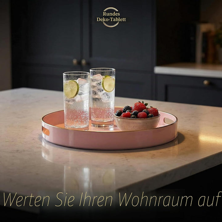 Simmer Stone Dekoratives Tablett, rundes Kunststofftablett mit Griffen, modernes Schminktablett und