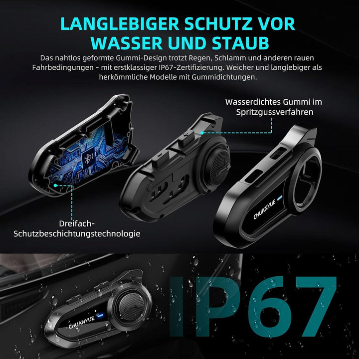 R18 Motorrad Headset with Intercom ，für 10 Personen und 2000 m Reichweite Kommunikationssystemmit, H