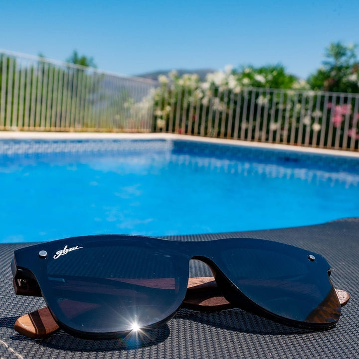 glozzi Sonnenbrille Herren und Damen Holz Polarisiert UV400 mit Holzbügeln und Brillenetui aus Kork