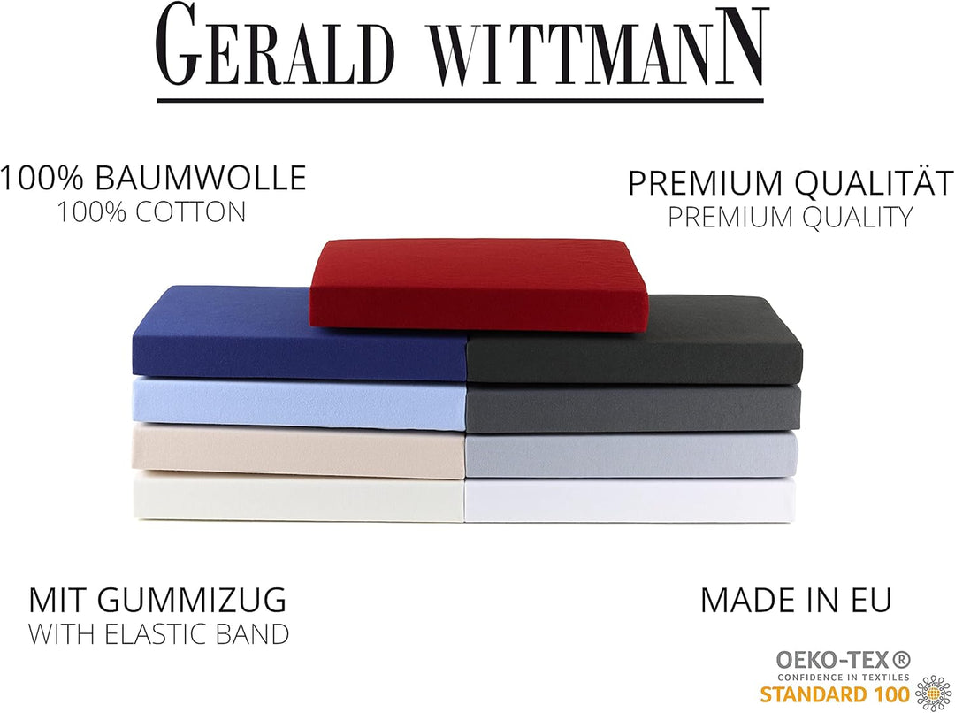 Gerald Wittmann Premium Spannbettlaken 140x200 - 160x200 cm, 100% Baumwolle Jersey, Bordeaux Rot Bor